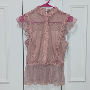 Dusty pink lace crochet tank top
